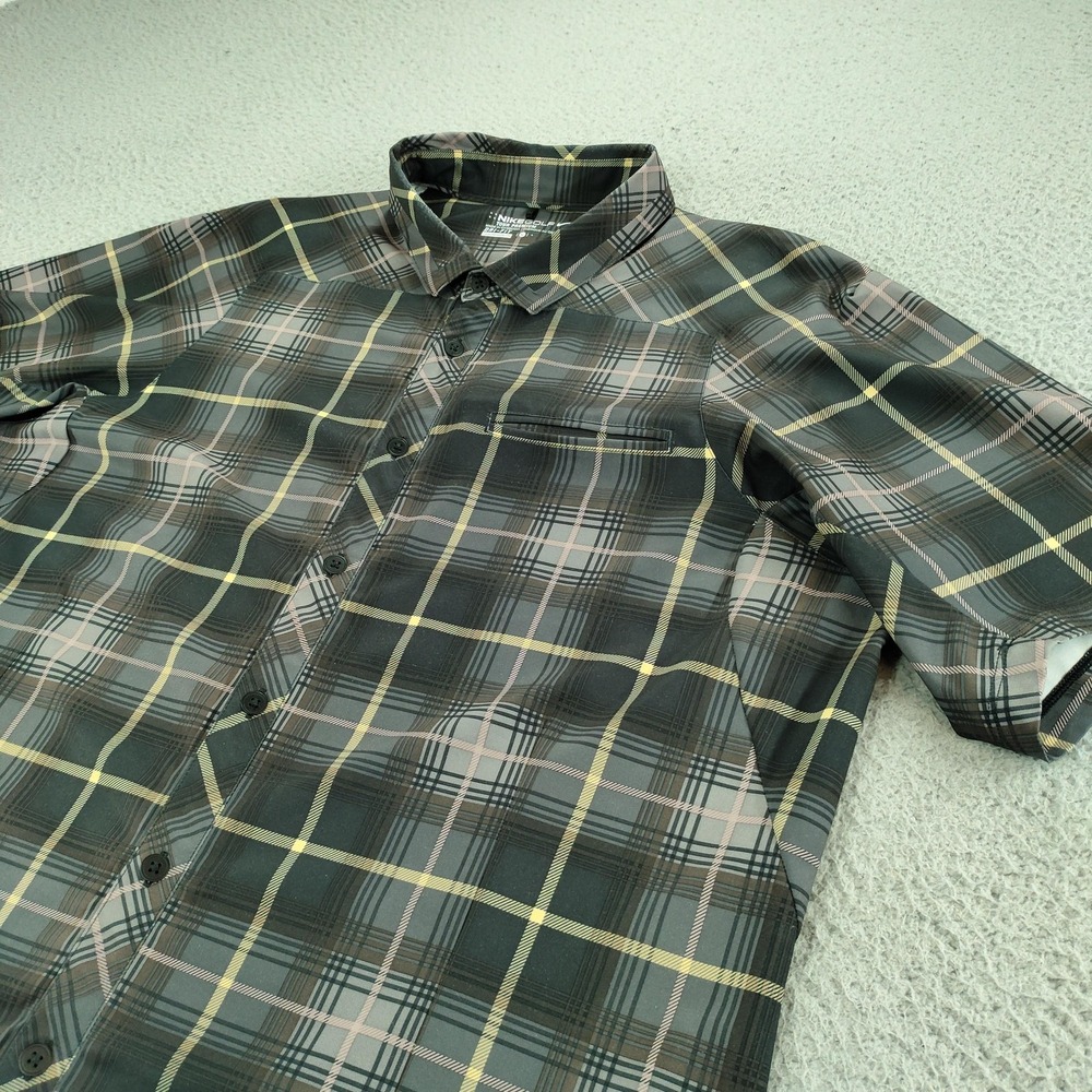 Nike Golf Shirt Mens Large Brown Plaid Dri-FIT Tour Premium Button Up Stretch